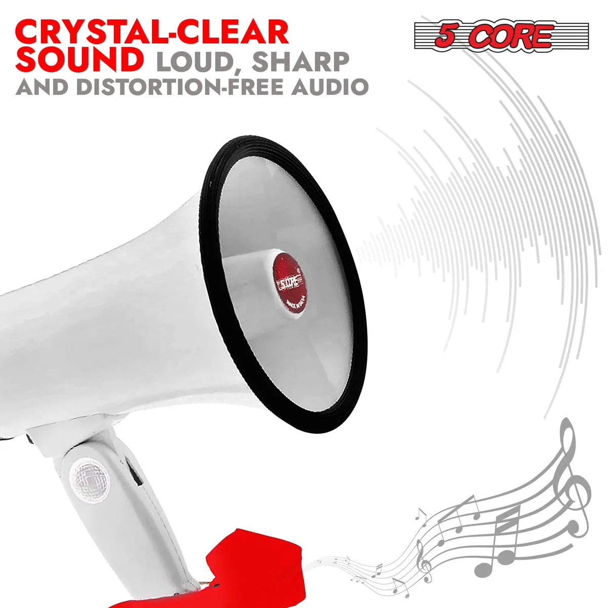 5 Core Megaphone 30W Bull Horn PA Speaker w 800 Yards Range Loud Siren Voice Amplifier Portable - HONORABLE VETERANS SOLUTIONS