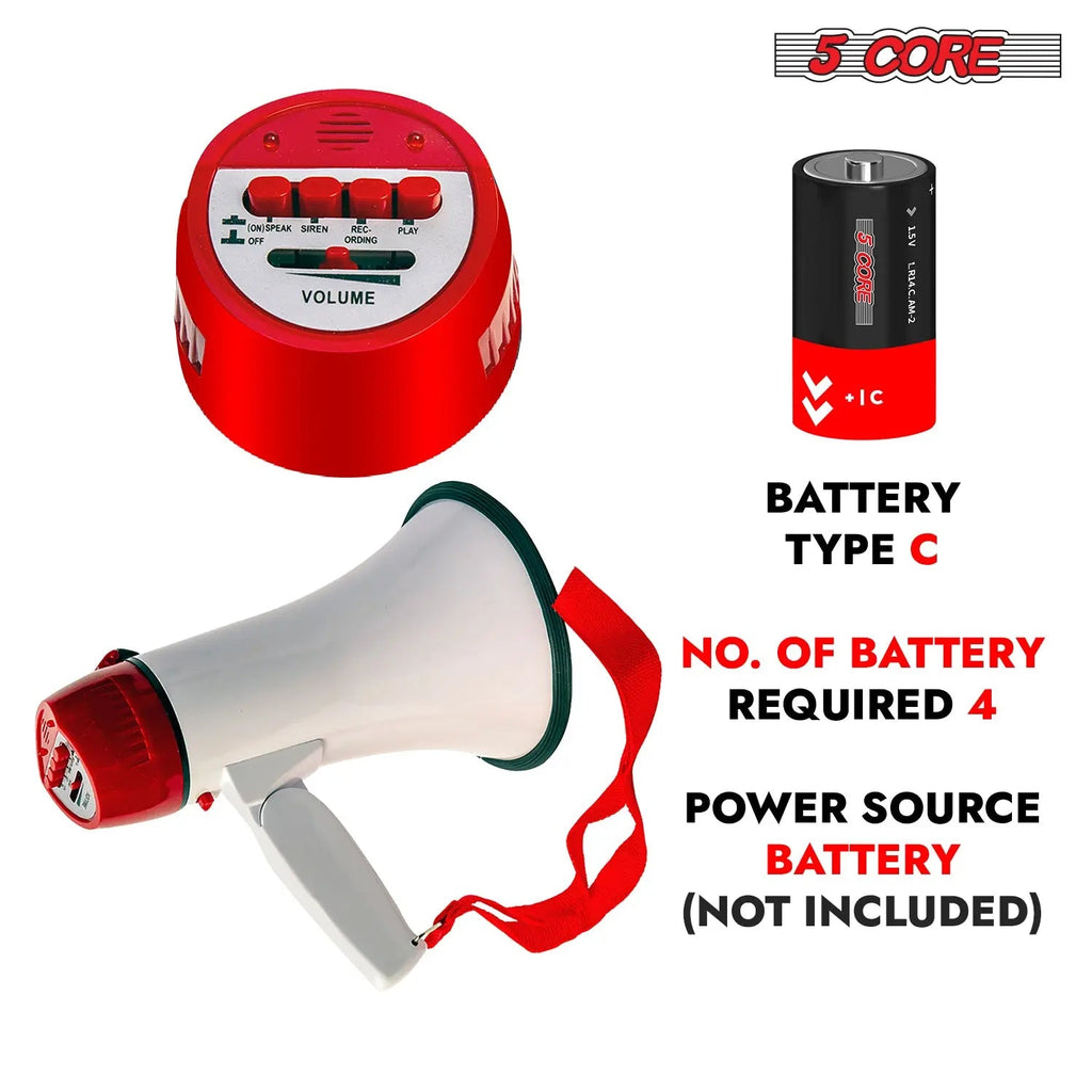 5 Core Megaphone 30W Bull Horn PA Speaker w 800 Yards Range Loud Siren Voice Amplifier Portable - HONORABLE VETERANS SOLUTIONS