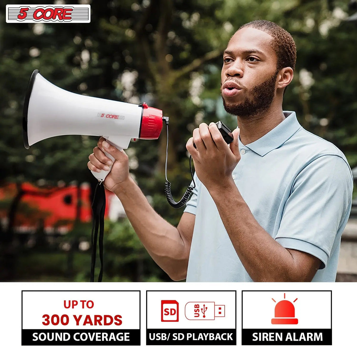 5 Core Megaphone 50W Bull Horn PA Speaker w 300M Range Loud Siren Voice Amplifier Portable - HONORABLE VETERANS SOLUTIONS