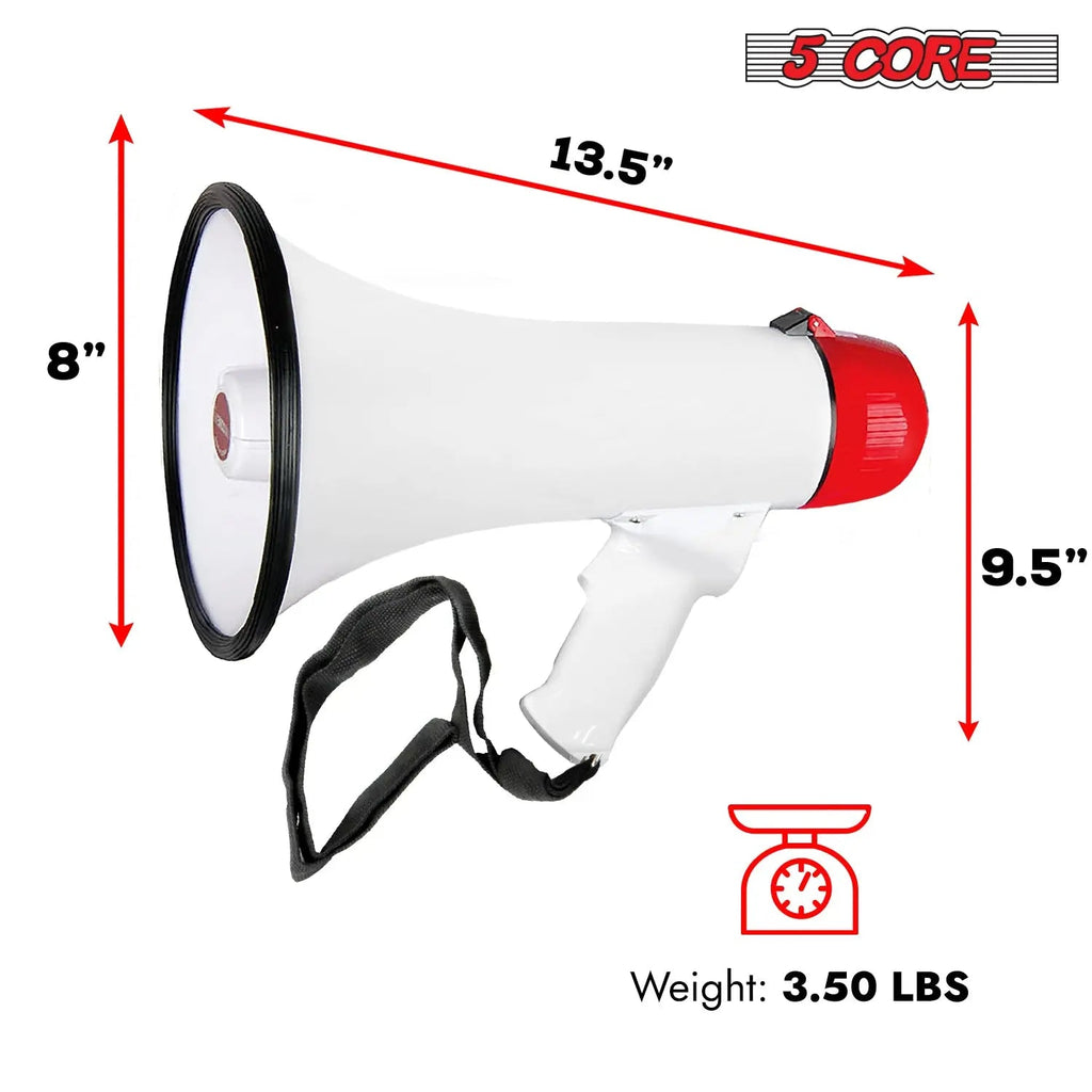 5 Core Megaphone 50W Bull Horn PA Speaker w 300M Range Loud Siren Voice Amplifier Portable - HONORABLE VETERANS SOLUTIONS