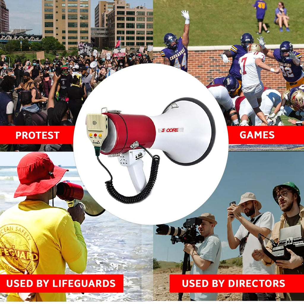 5 Core Megaphone 50W Bull Horn Professional PA Speaker w 1200 Yards Range Loud Siren Voice Amp - HONORABLE VETERANS SOLUTIONS
