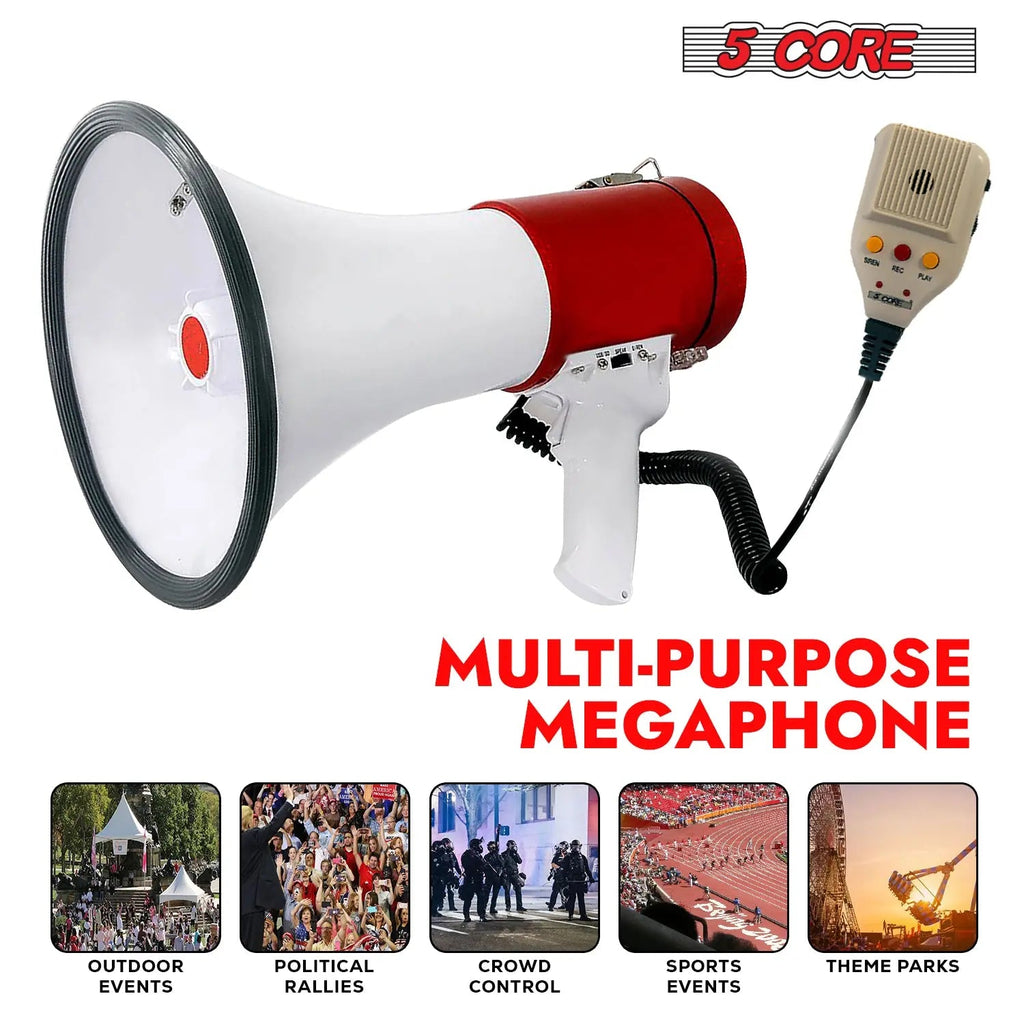 5 Core Megaphone 50W Bull Horn Professional PA Speaker w 1200 Yards Range Loud Siren Voice Amp - HONORABLE VETERANS SOLUTIONS