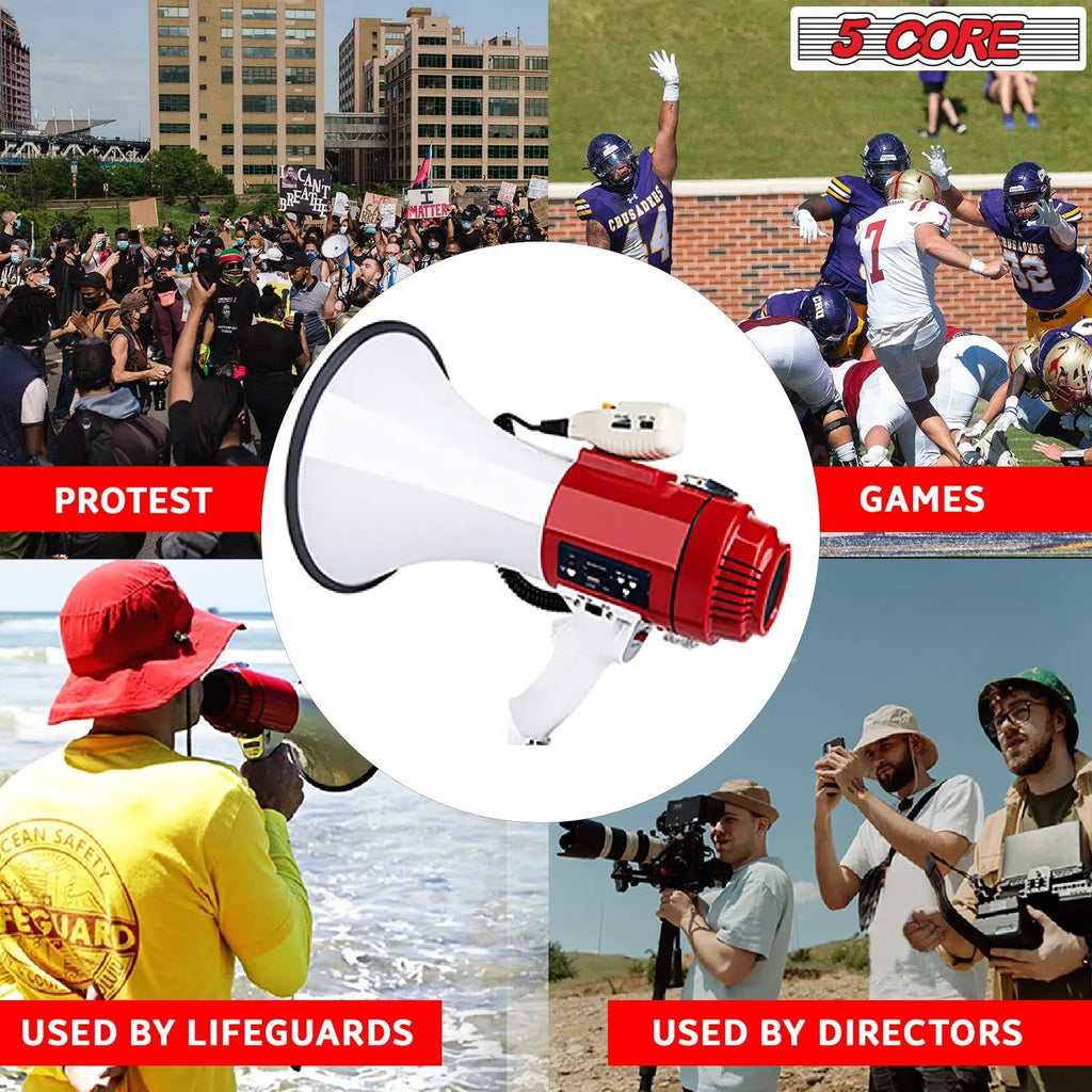 5 Core Megaphone 60W Bull Horn Professional PA Speaker w 1200 Yards Range Loud Siren Voice Amp - HONORABLE VETERANS SOLUTIONS