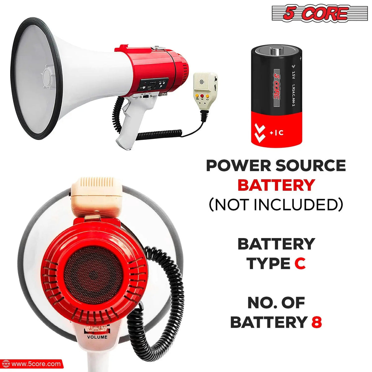 5 Core Megaphone 60W Bull Horn Professional PA Speaker w 1200 Yards Range Loud Siren Voice Amp - HONORABLE VETERANS SOLUTIONS