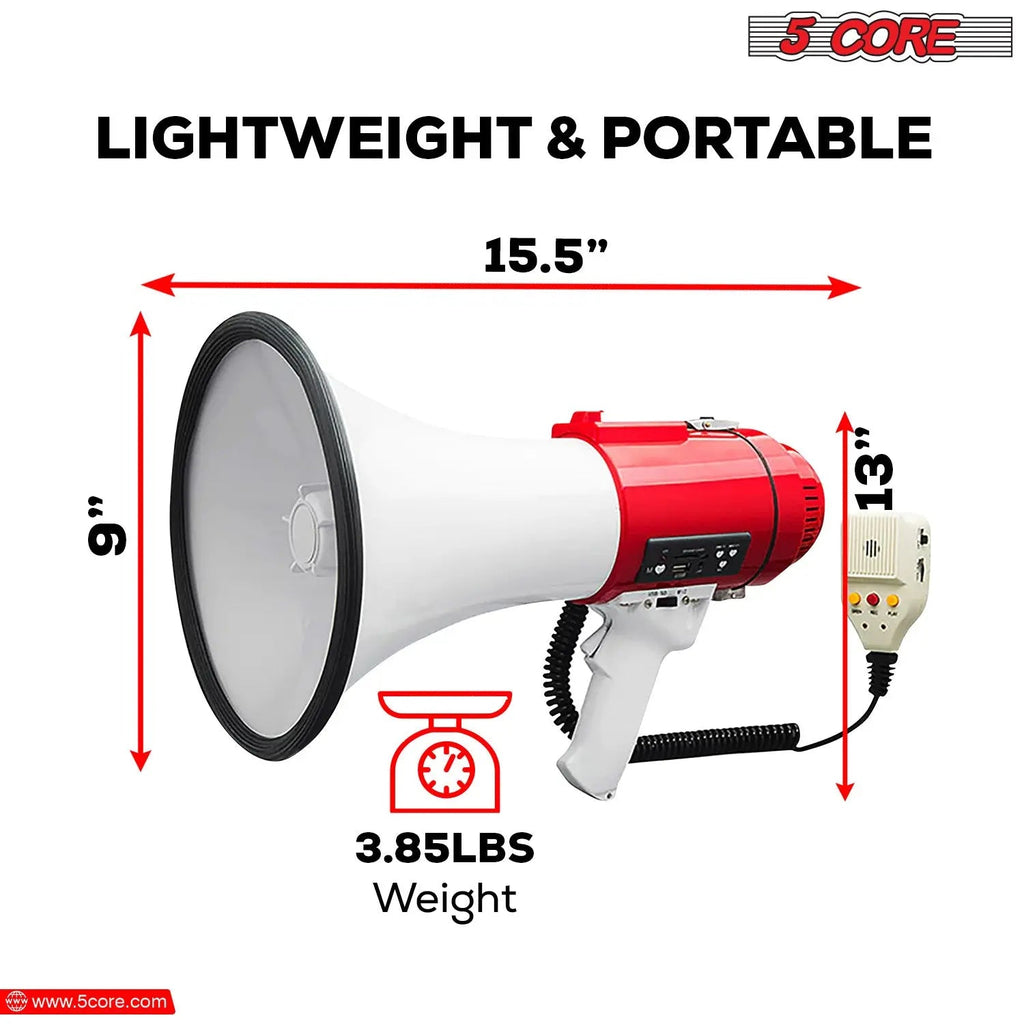5 Core Megaphone 60W Bull Horn Professional PA Speaker w 1200 Yards Range Loud Siren Voice Amp - HONORABLE VETERANS SOLUTIONS