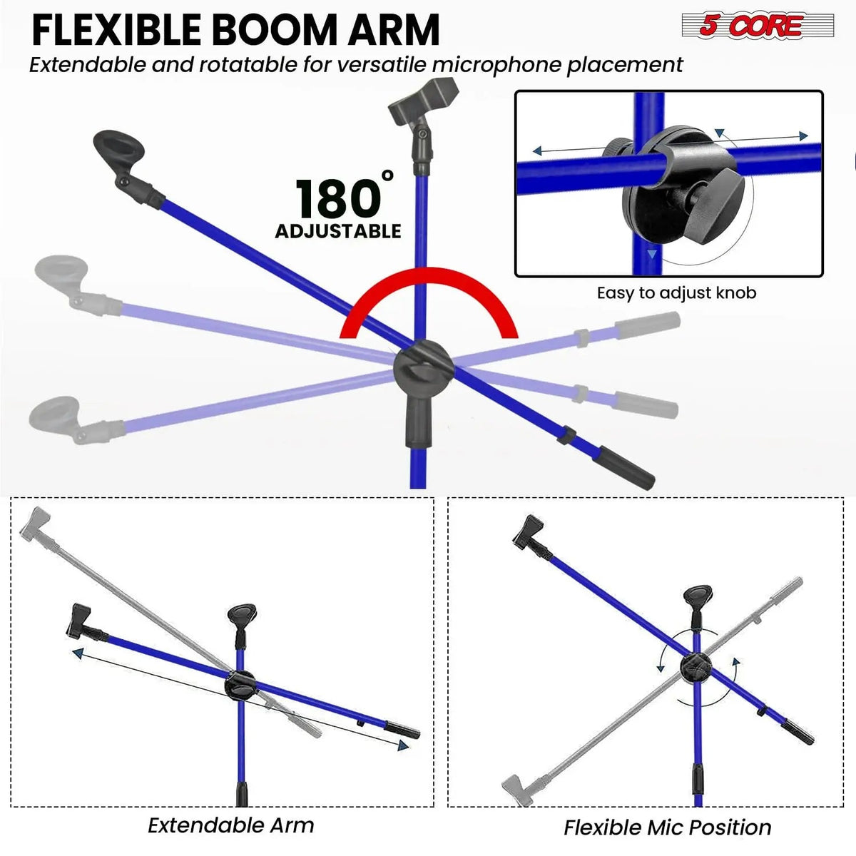 5 Core Mic Stand 2 Pcs Floor Height Adjustable Tripod Microphone Stands w Extending Telescoping Boom Arm - HONORABLE VETERANS SOLUTIONS