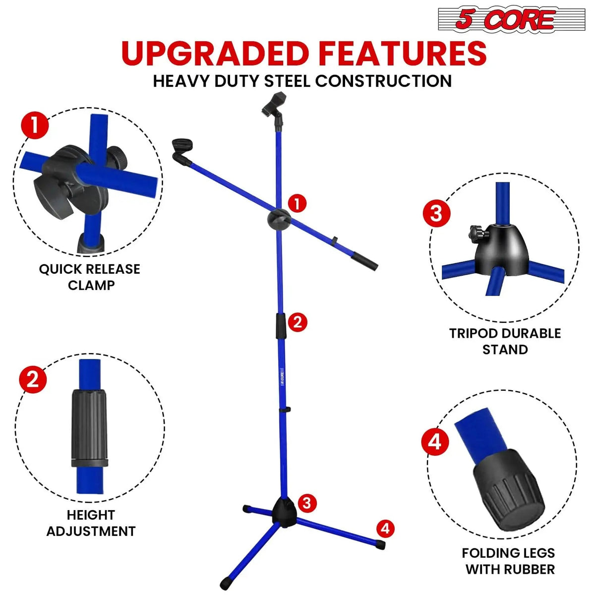 5 Core Mic Stand 2 Pcs Floor Height Adjustable Tripod Microphone Stands w Extending Telescoping Boom Arm - HONORABLE VETERANS SOLUTIONS