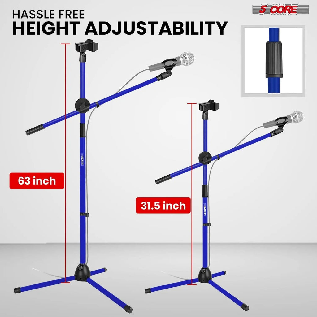 5 Core Mic Stand 2 Pcs Floor Height Adjustable Tripod Microphone Stands w Extending Telescoping Boom Arm - HONORABLE VETERANS SOLUTIONS