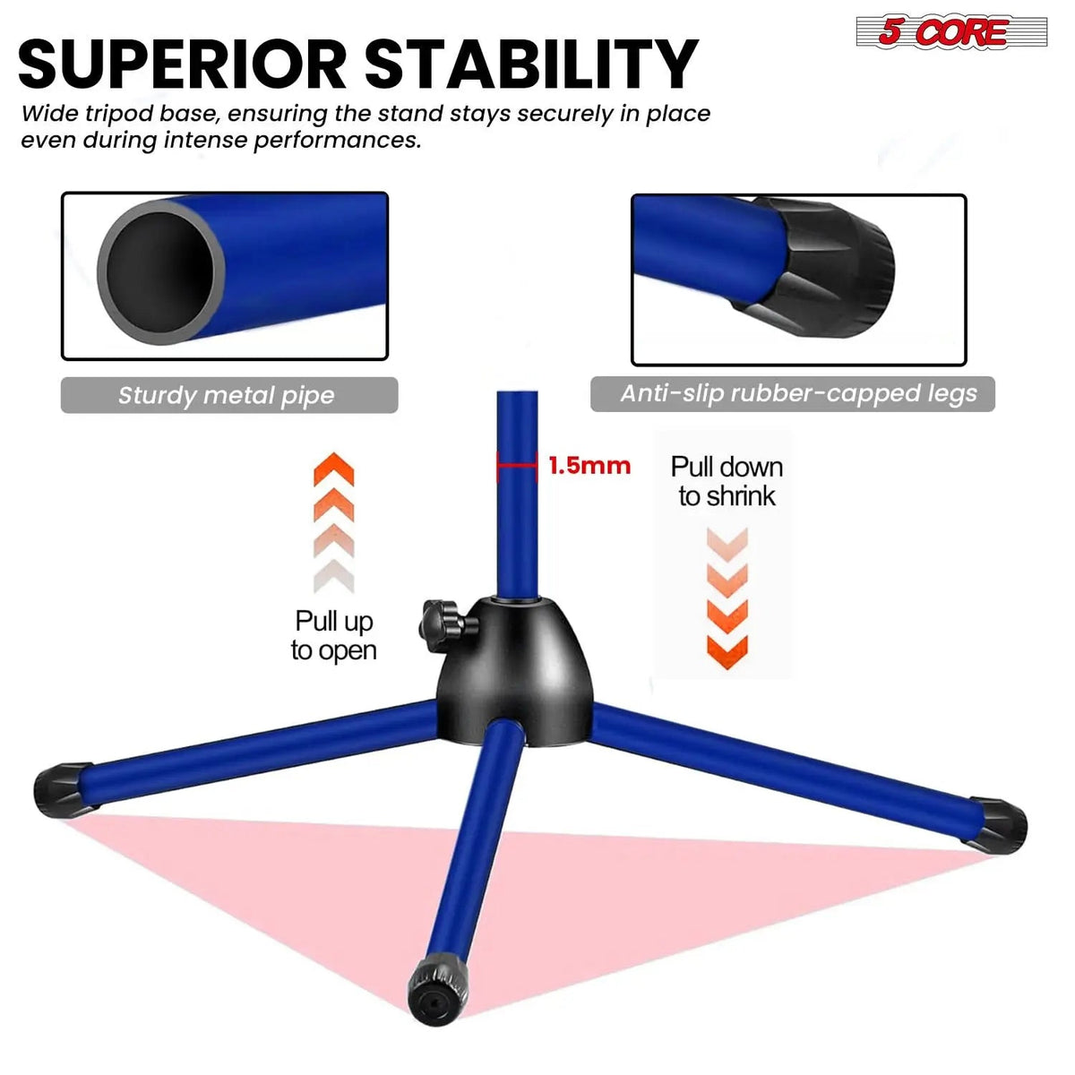 5 Core Mic Stand 2 Pcs Floor Height Adjustable Tripod Microphone Stands w Extending Telescoping Boom Arm - HONORABLE VETERANS SOLUTIONS