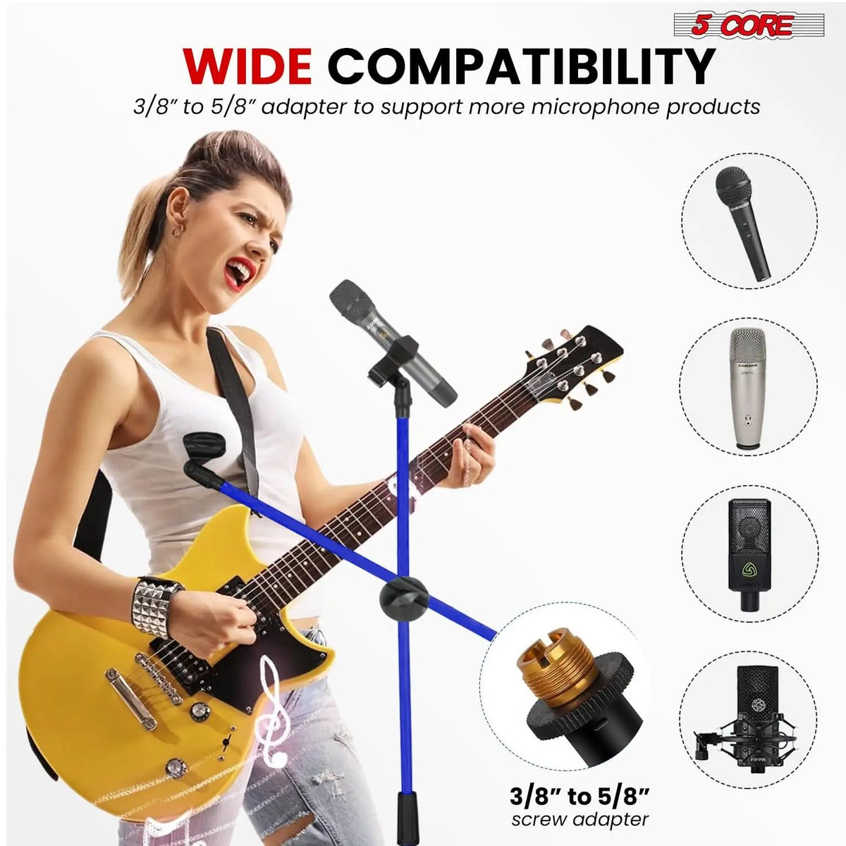 5 Core Mic Stand 2 Pcs Floor Height Adjustable Tripod Microphone Stands w Extending Telescoping Boom Arm - HONORABLE VETERANS SOLUTIONS