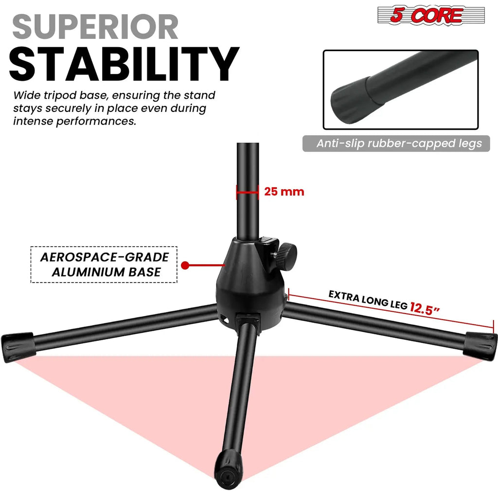 5 Core Mic Stand 2Pcs Adjustable Microphone Stands Floor w 180° Rotating Telescoping Metal Boom Arm - HONORABLE VETERANS SOLUTIONS