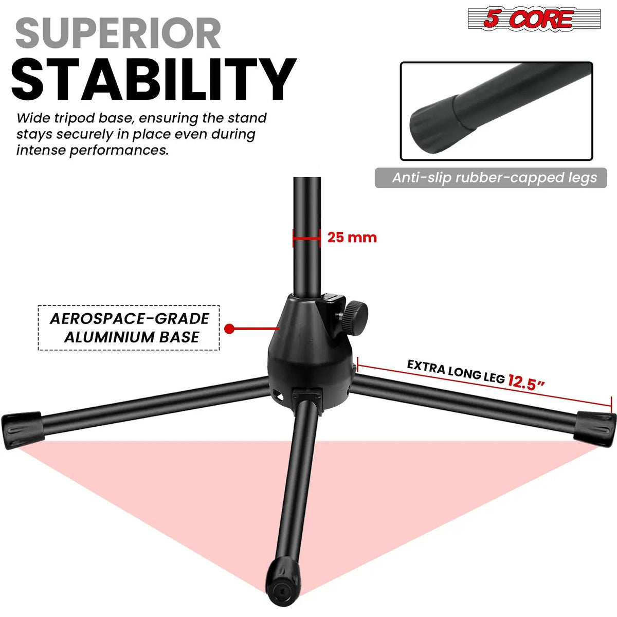 5 Core Mic Stand 2Pcs Adjustable Microphone Stands Floor w 180° Rotating Telescoping Metal Boom Arm - HONORABLE VETERANS SOLUTIONS