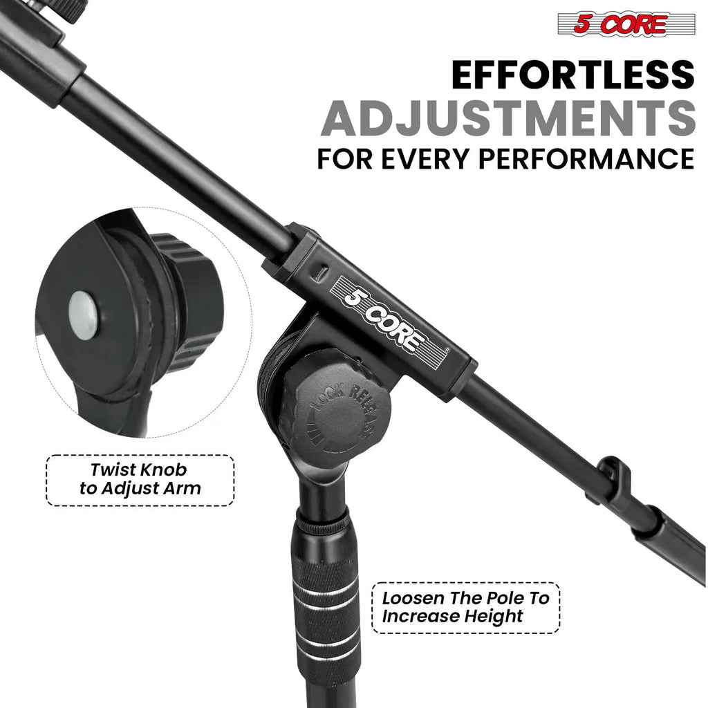 5 Core Mic Stand 2Pcs Adjustable Microphone Stands Floor w 180° Rotating Telescoping Metal Boom Arm - HONORABLE VETERANS SOLUTIONS