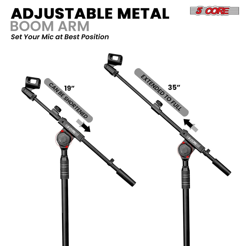 5 Core Mic Stand 2Pcs Adjustable Microphone Stands Floor w 180° Rotating Telescoping Metal Boom Arm - HONORABLE VETERANS SOLUTIONS