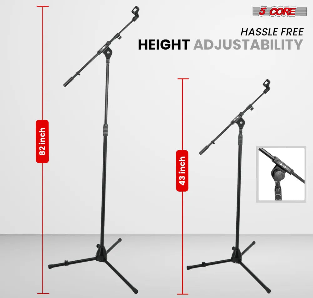 5 Core Mic Stand 2Pcs Adjustable Microphone Stands Floor w 180° Rotating Telescoping Metal Boom Arm - HONORABLE VETERANS SOLUTIONS