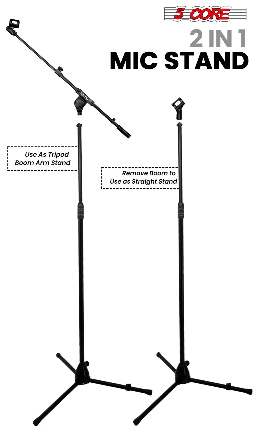 5 Core Mic Stand 2Pcs Adjustable Microphone Stands Floor w 180° Rotating Telescoping Metal Boom Arm - HONORABLE VETERANS SOLUTIONS