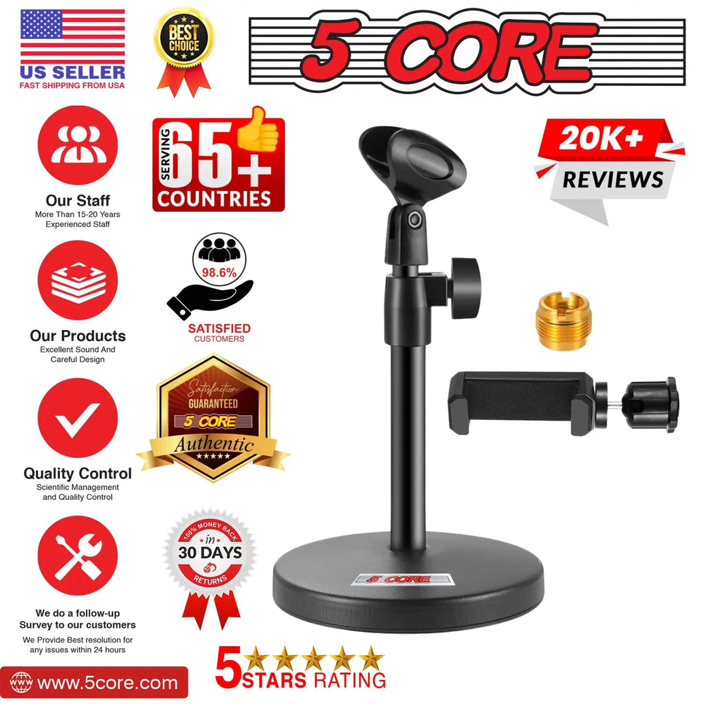 5 Core Mic Stand 3 in 1 Desktop Microphone Stands Adjustable Table Microfono Holder w Phone Clamp - HONORABLE VETERANS SOLUTIONS