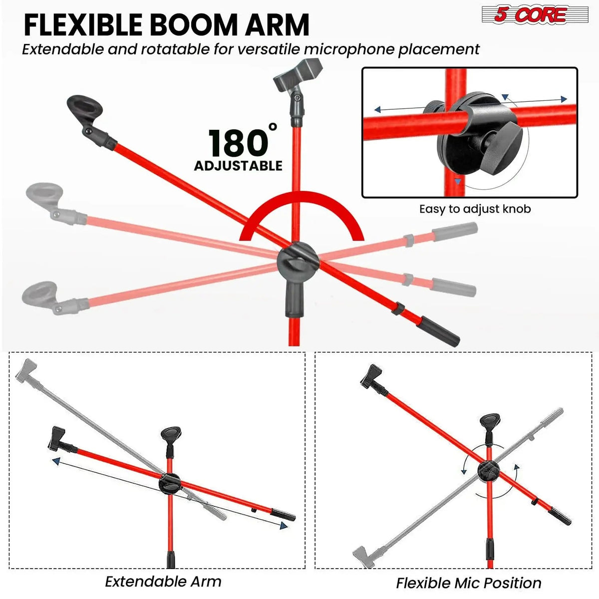 5 Core Mic Stand 4Pcs Floor Height Adjustable Tripod Microphone Stands w Telescoping Boom Arm - HONORABLE VETERANS SOLUTIONS