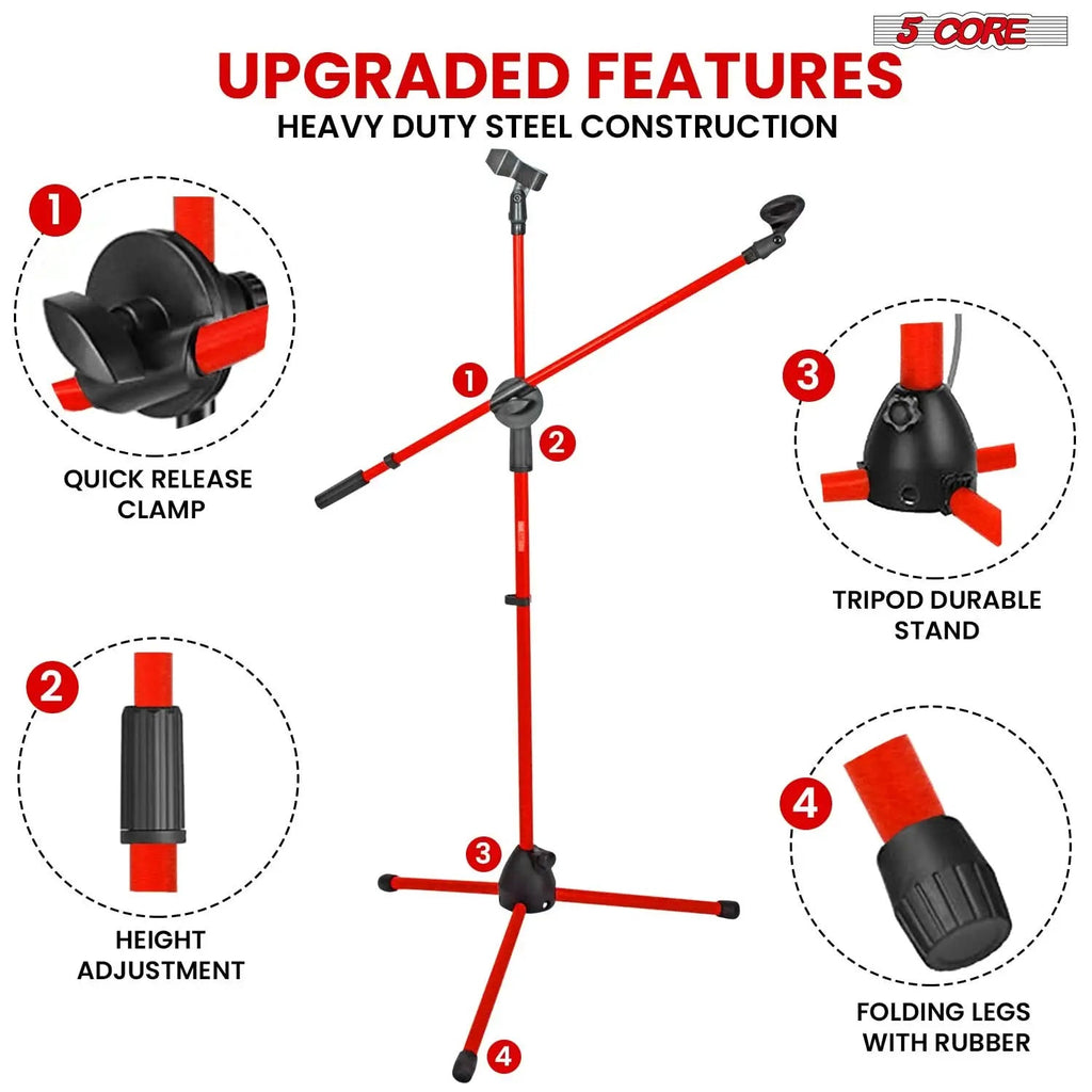 5 Core Mic Stand 4Pcs Floor Height Adjustable Tripod Microphone Stands w Telescoping Boom Arm - HONORABLE VETERANS SOLUTIONS