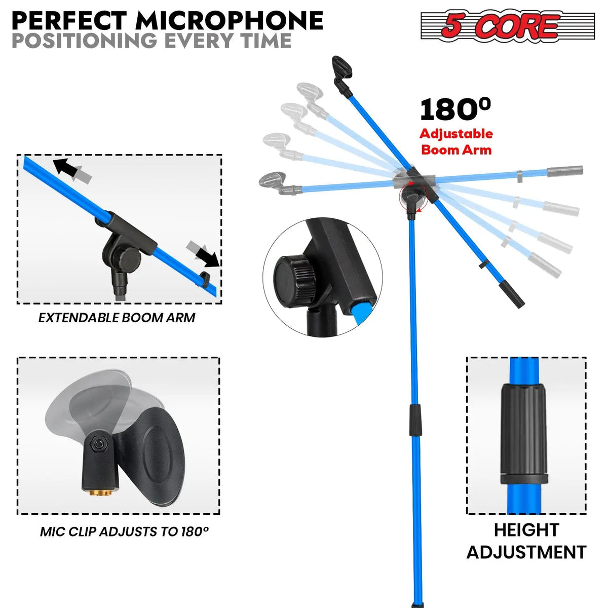 5 Core Mic Stand Floor 4Pc Adjustable 72" Tripod Microphone Stands w Telescoping Boom Arm - HONORABLE VETERANS SOLUTIONS