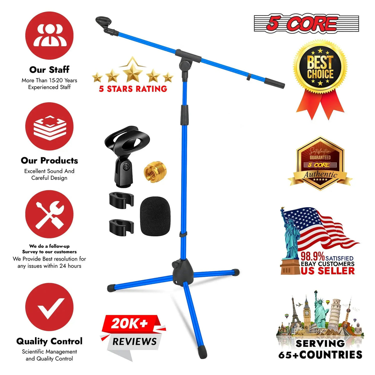 5 Core Mic Stand Floor 4Pc Adjustable 72" Tripod Microphone Stands w Telescoping Boom Arm - HONORABLE VETERANS SOLUTIONS
