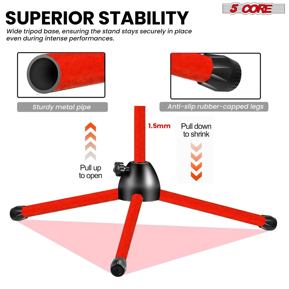 5 Core Mic Stand Floor 4Pc Adjustable 72" Tripod Microphone Stands w Telescoping Boom Arm - HONORABLE VETERANS SOLUTIONS