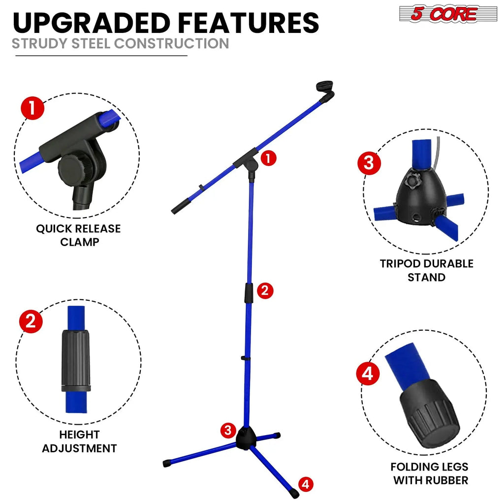 5 Core Mic Stand Floor 4Pc Adjustable 72" Tripod Microphone Stands w Telescoping Boom Arm - HONORABLE VETERANS SOLUTIONS