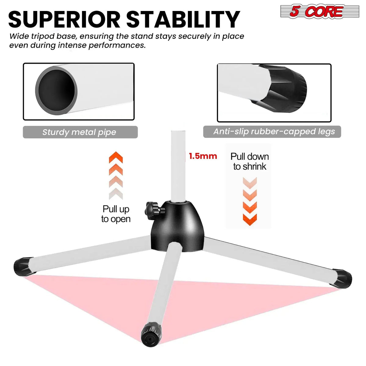 5 Core Mic Stand Floor 4Pc Adjustable 72" Tripod Microphone Stands w Telescoping Boom Arm - HONORABLE VETERANS SOLUTIONS