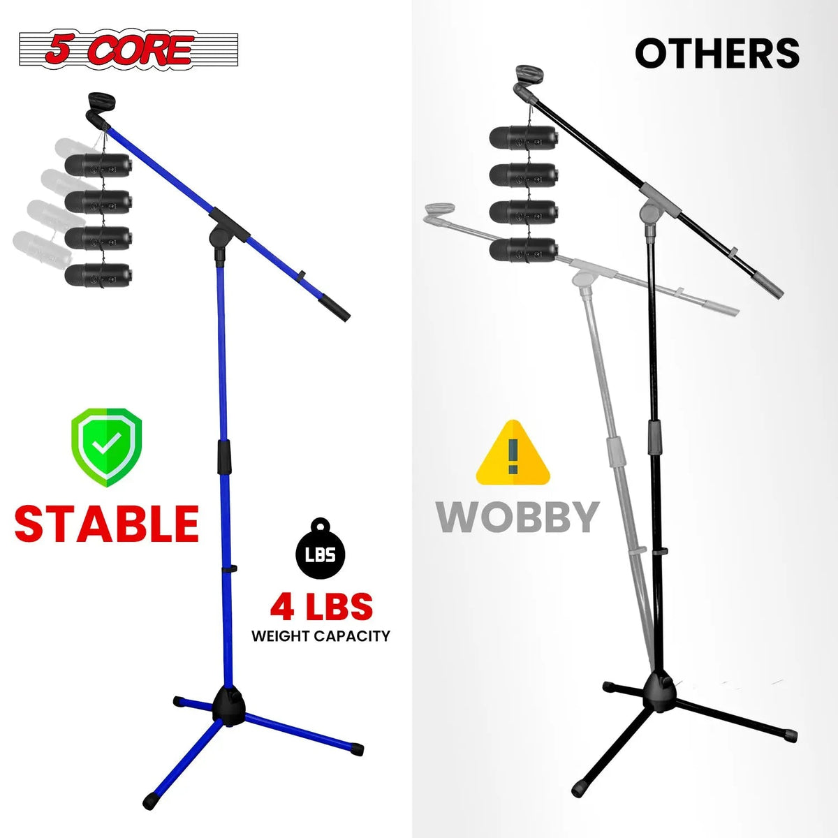 5 Core Mic Stand Floor 4Pc Adjustable 72" Tripod Microphone Stands w Telescoping Boom Arm - HONORABLE VETERANS SOLUTIONS