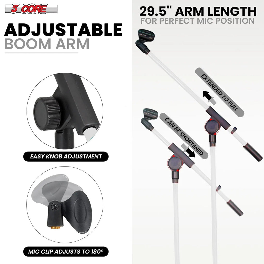 5 Core Mic Stand Floor 4Pc Adjustable 72" Tripod Microphone Stands w Telescoping Boom Arm - HONORABLE VETERANS SOLUTIONS