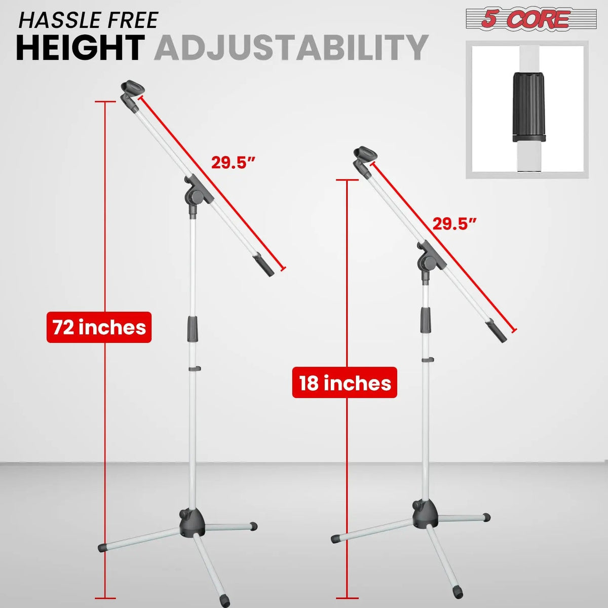 5 Core Mic Stand Floor 4Pc Adjustable 72" Tripod Microphone Stands w Telescoping Boom Arm - HONORABLE VETERANS SOLUTIONS