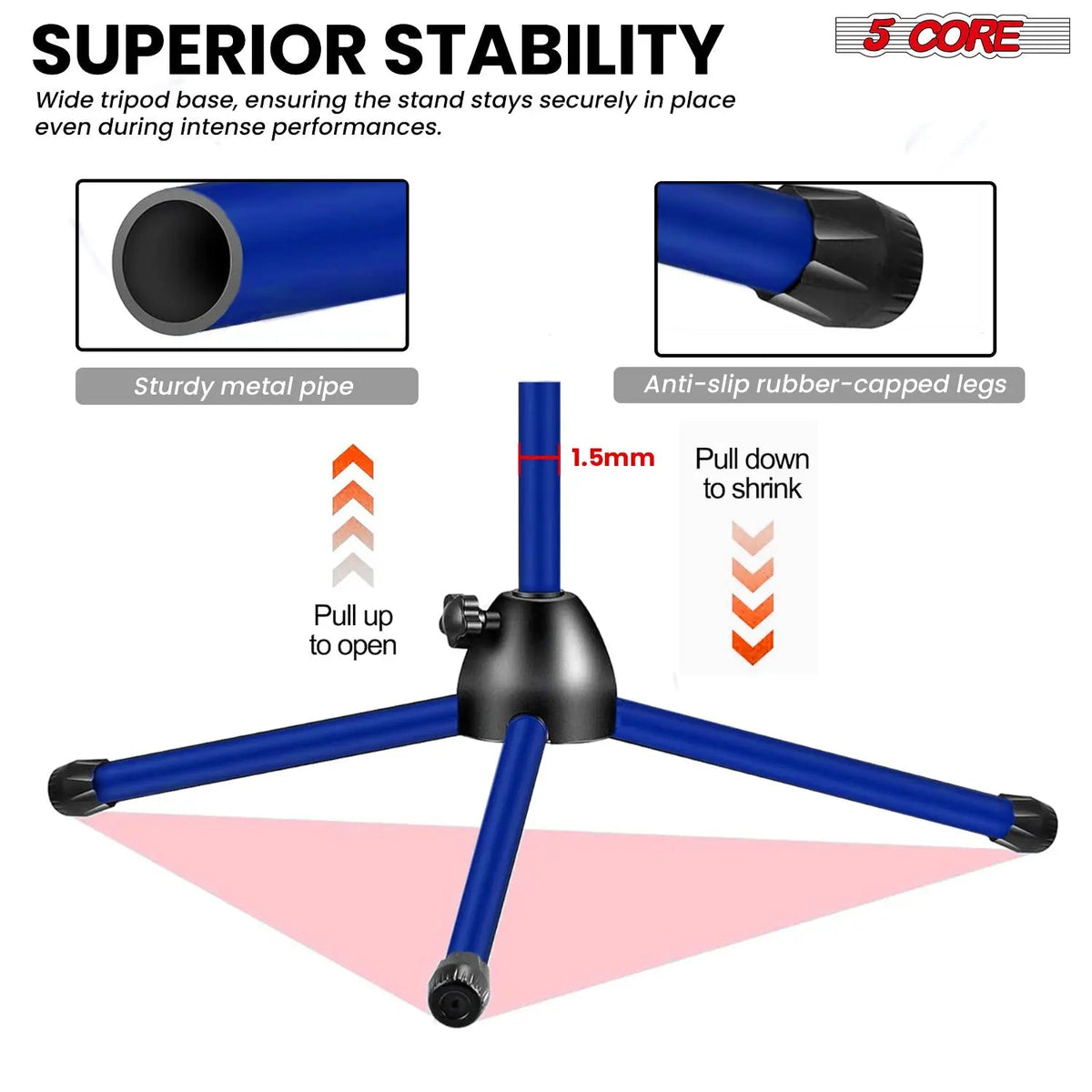 5 Core Mic Stand Floor Adjustable 72" Tripod Microphone Stands w Telescoping Boom Arm - HONORABLE VETERANS SOLUTIONS