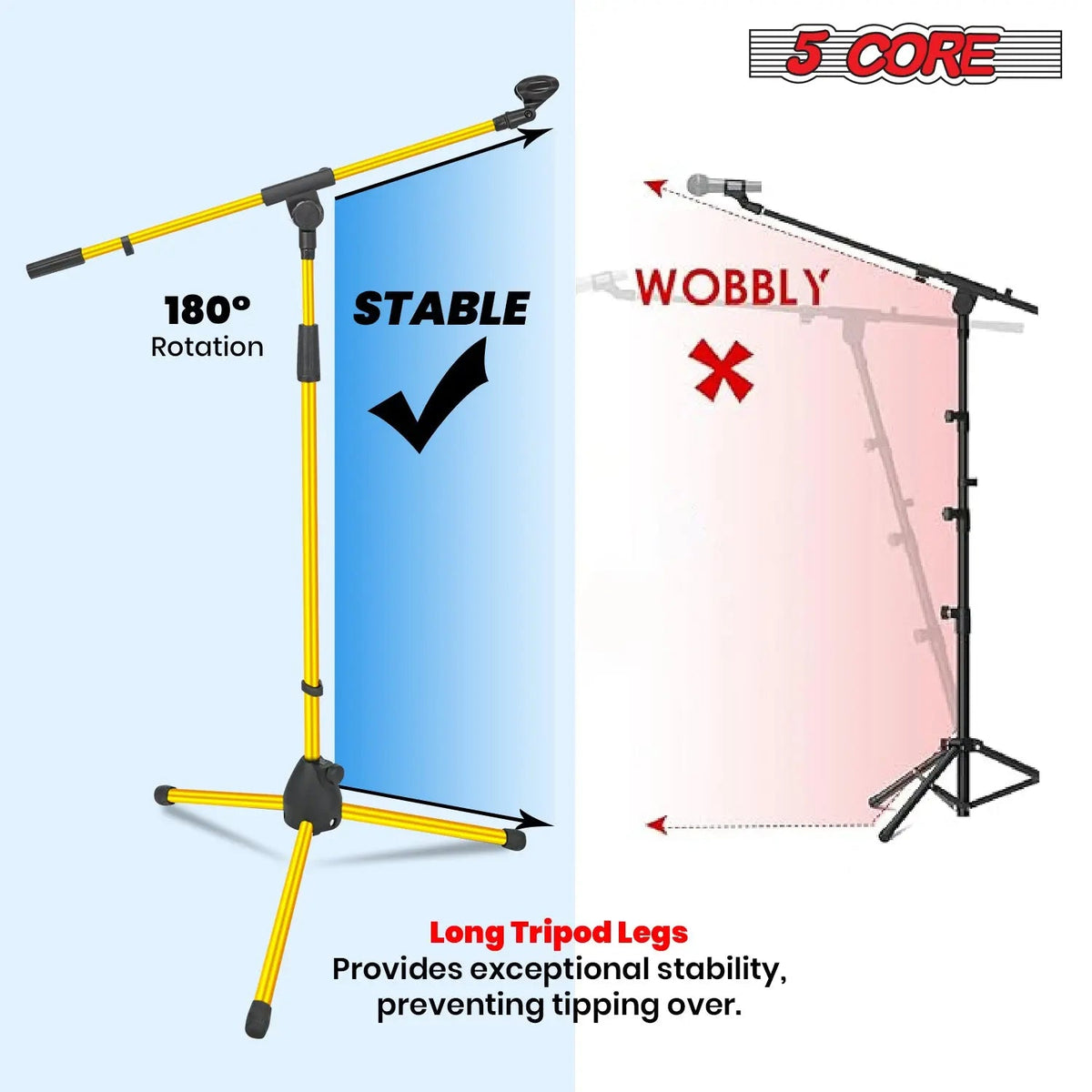 5 Core Mic Stand Floor Adjustable 72" Tripod Microphone Stands w Telescoping Boom Arm - HONORABLE VETERANS SOLUTIONS