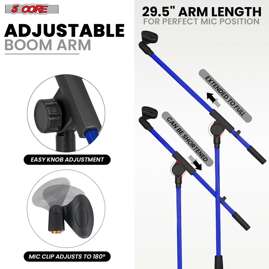 5 Core Mic Stand Floor Adjustable 72" Tripod Microphone Stands w Telescoping Boom Arm - HONORABLE VETERANS SOLUTIONS