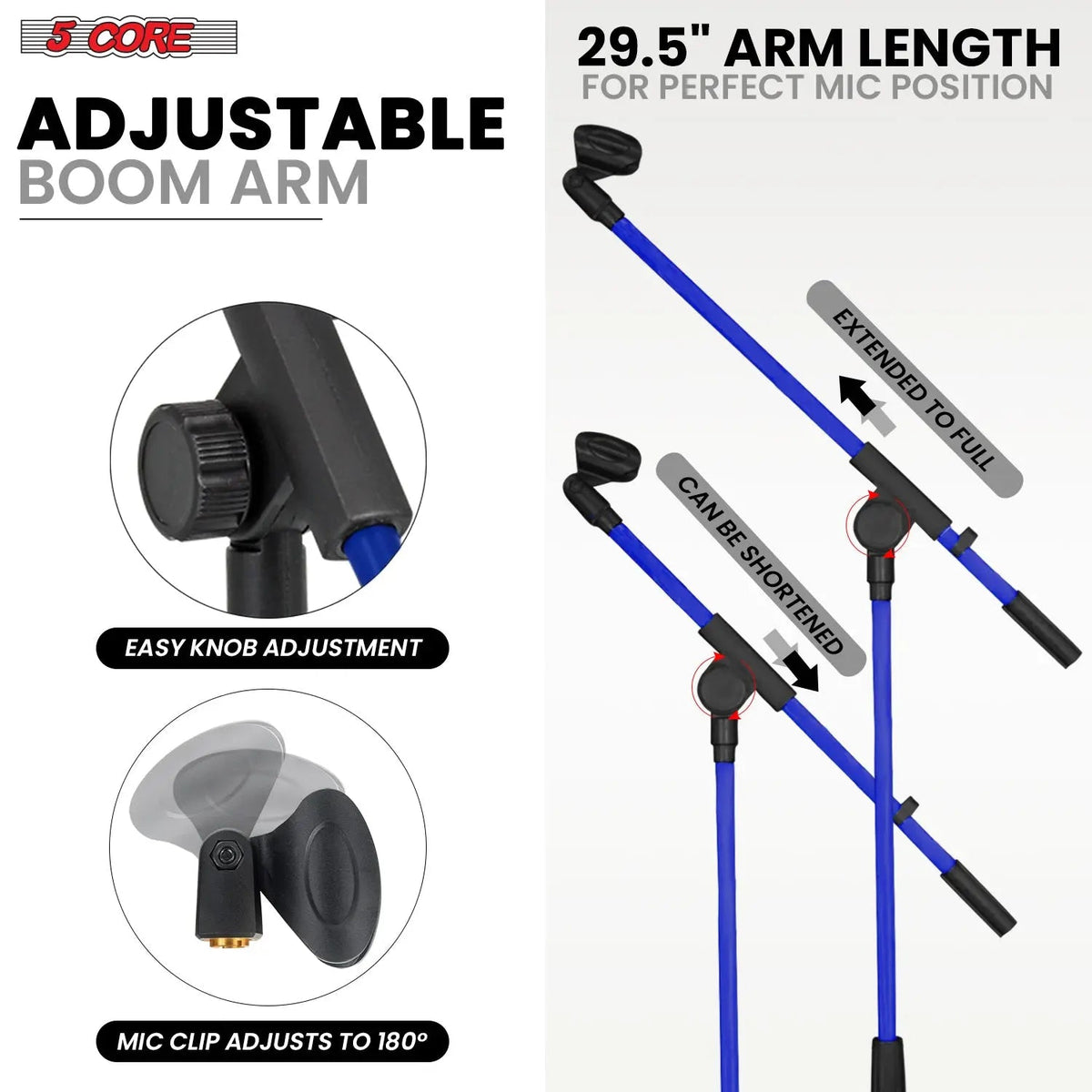 5 Core Mic Stand Floor Adjustable 72" Tripod Microphone Stands w Telescoping Boom Arm - HONORABLE VETERANS SOLUTIONS
