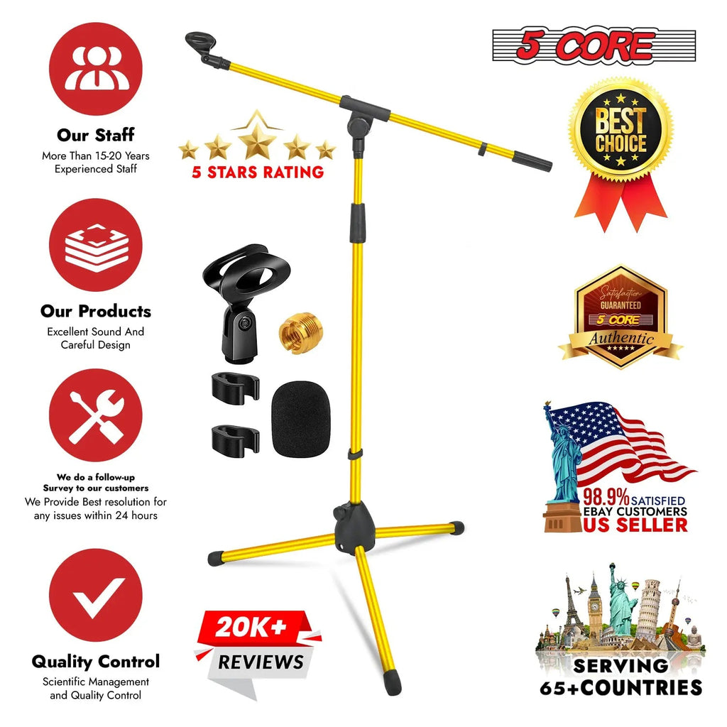 5 Core Mic Stand Floor Adjustable 72" Tripod Microphone Stands w Telescoping Boom Arm - HONORABLE VETERANS SOLUTIONS