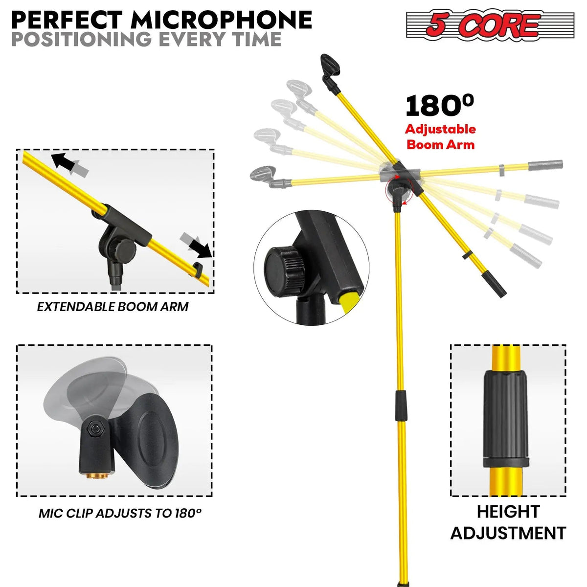 5 Core Mic Stand Floor Adjustable 72" Tripod Microphone Stands w Telescoping Boom Arm - HONORABLE VETERANS SOLUTIONS