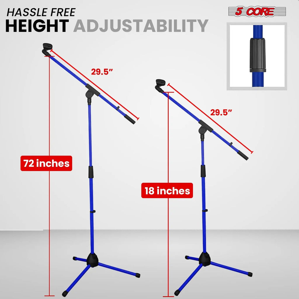 5 Core Mic Stand Floor Adjustable 72" Tripod Microphone Stands w Telescoping Boom Arm - HONORABLE VETERANS SOLUTIONS