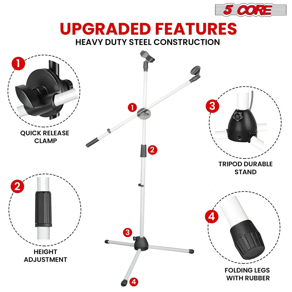 5 Core Mic Stand Floor Height 4Pcs Adjustable Tripod Microphone Stands w Extending Telescoping Boom Arm - HONORABLE VETERANS SOLUTIONS