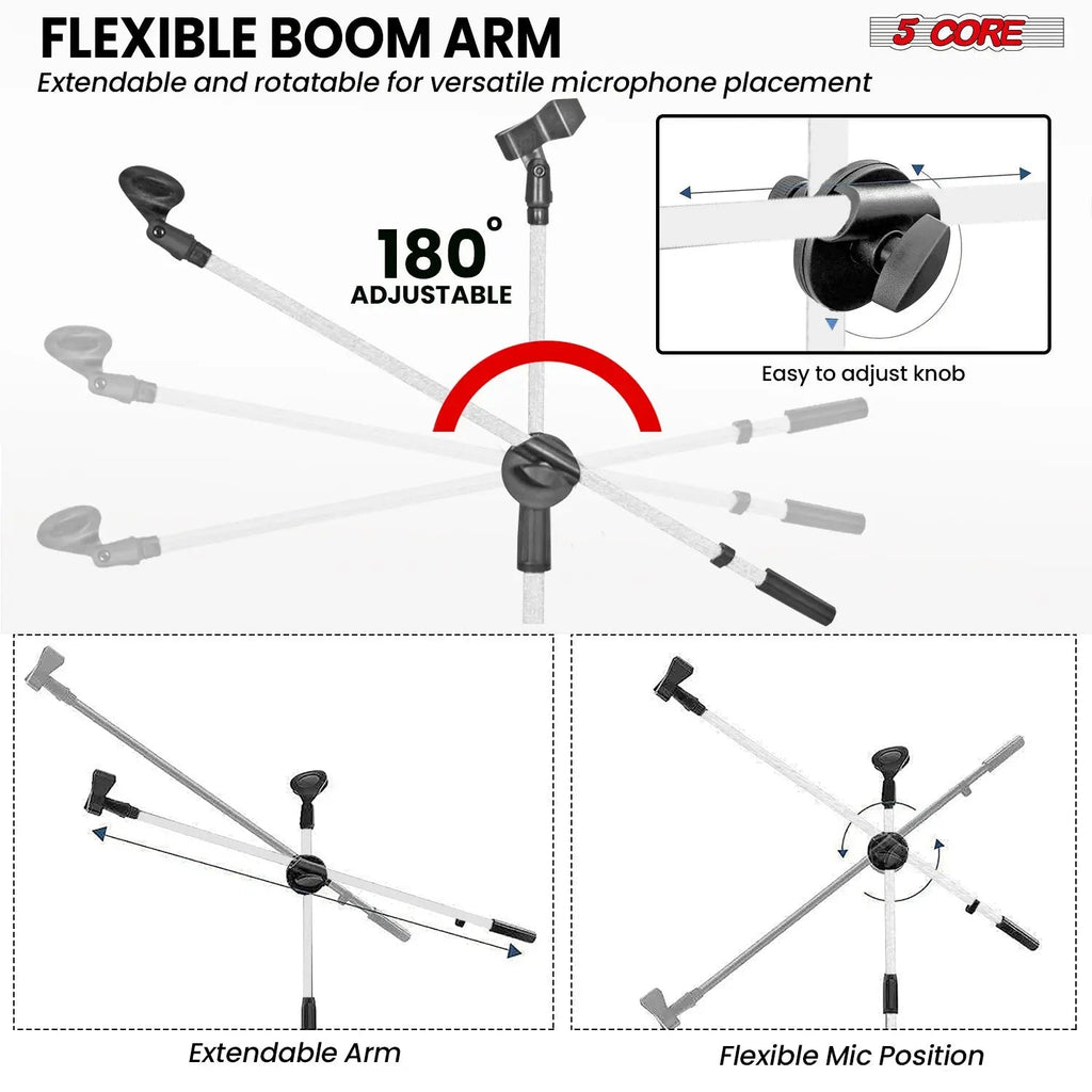 5 Core Mic Stand Set 2 Pack Adjustable Tripod Floor Microphone Stands with Extendable Boom Arm - HONORABLE VETERANS SOLUTIONS