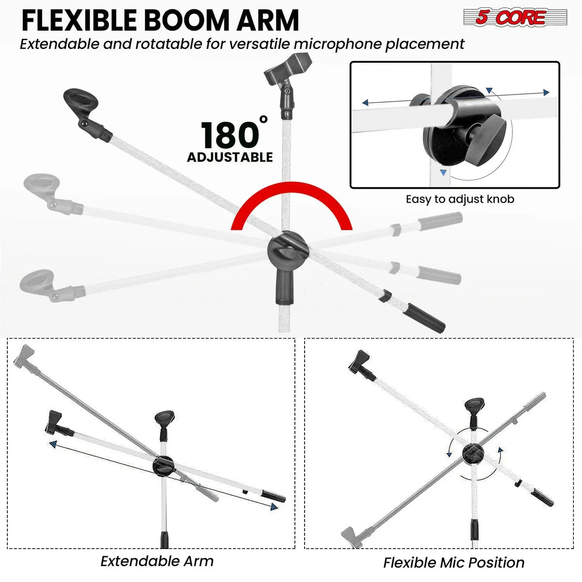 5 Core Mic Stand Set 2 Pack Adjustable Tripod Floor Microphone Stands with Extendable Boom Arm - HONORABLE VETERANS SOLUTIONS