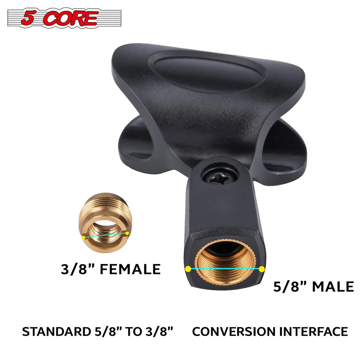 5 Core Microphone Clip Holder 2 Pieces with Screw Adapters 5/8 to 3/8 Inch - HONORABLE VETERANS SOLUTIONS