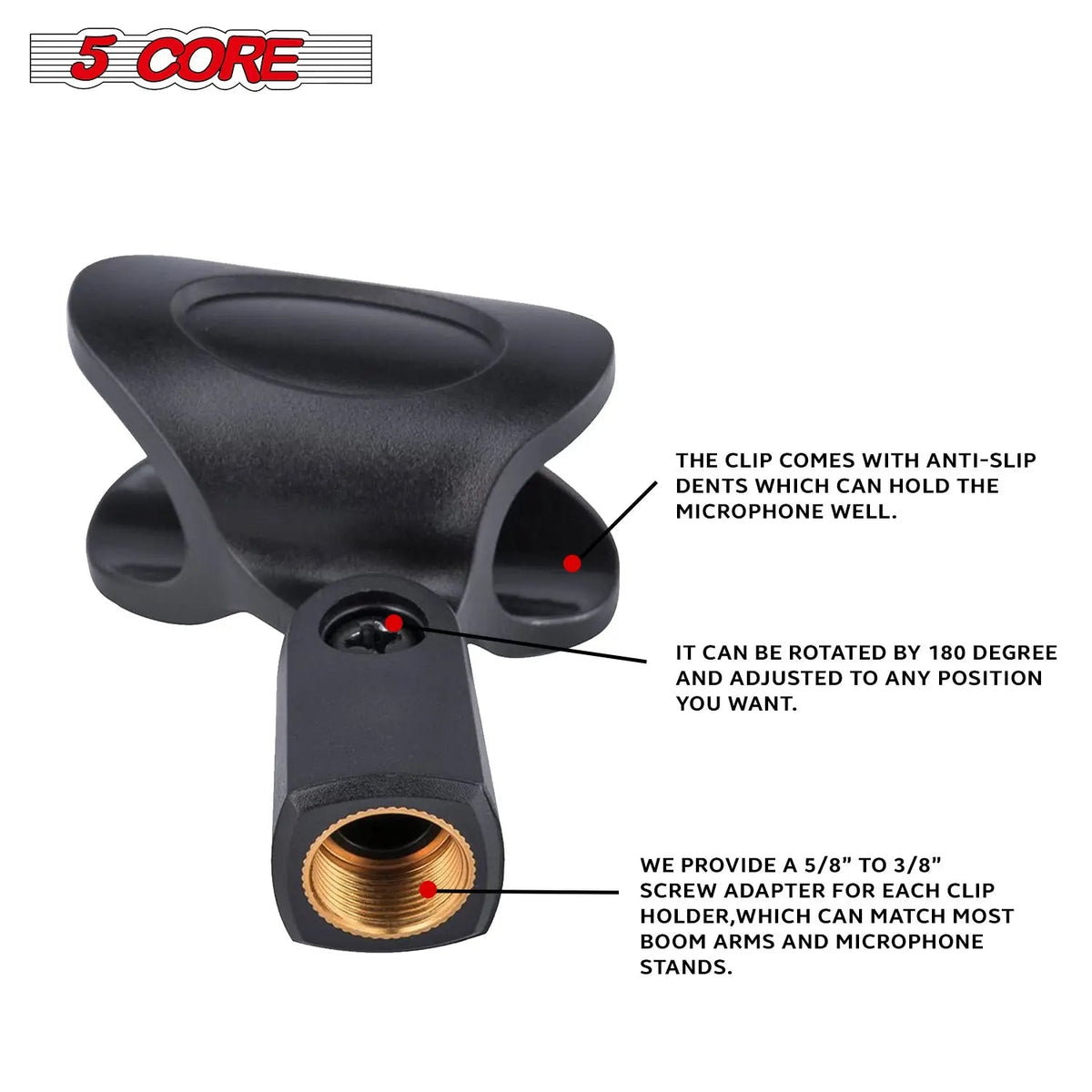5 Core Microphone Clip Holder 2 Pieces with Screw Adapters 5/8 to 3/8 Inch - HONORABLE VETERANS SOLUTIONS
