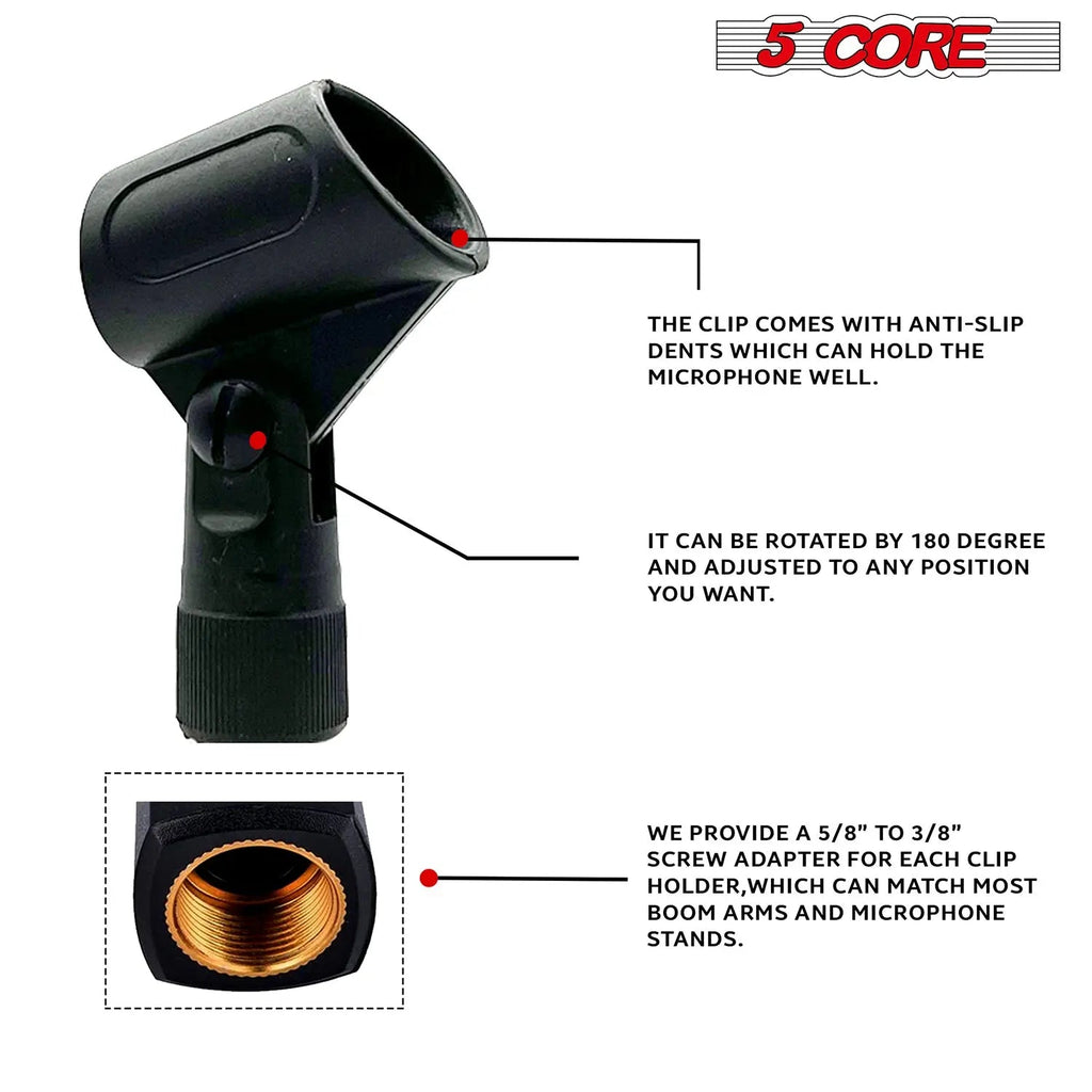 5 Core Microphone Clip Holder 2 Pieces with Screw Adapters 5/8 to 3/8 Inch - HONORABLE VETERANS SOLUTIONS