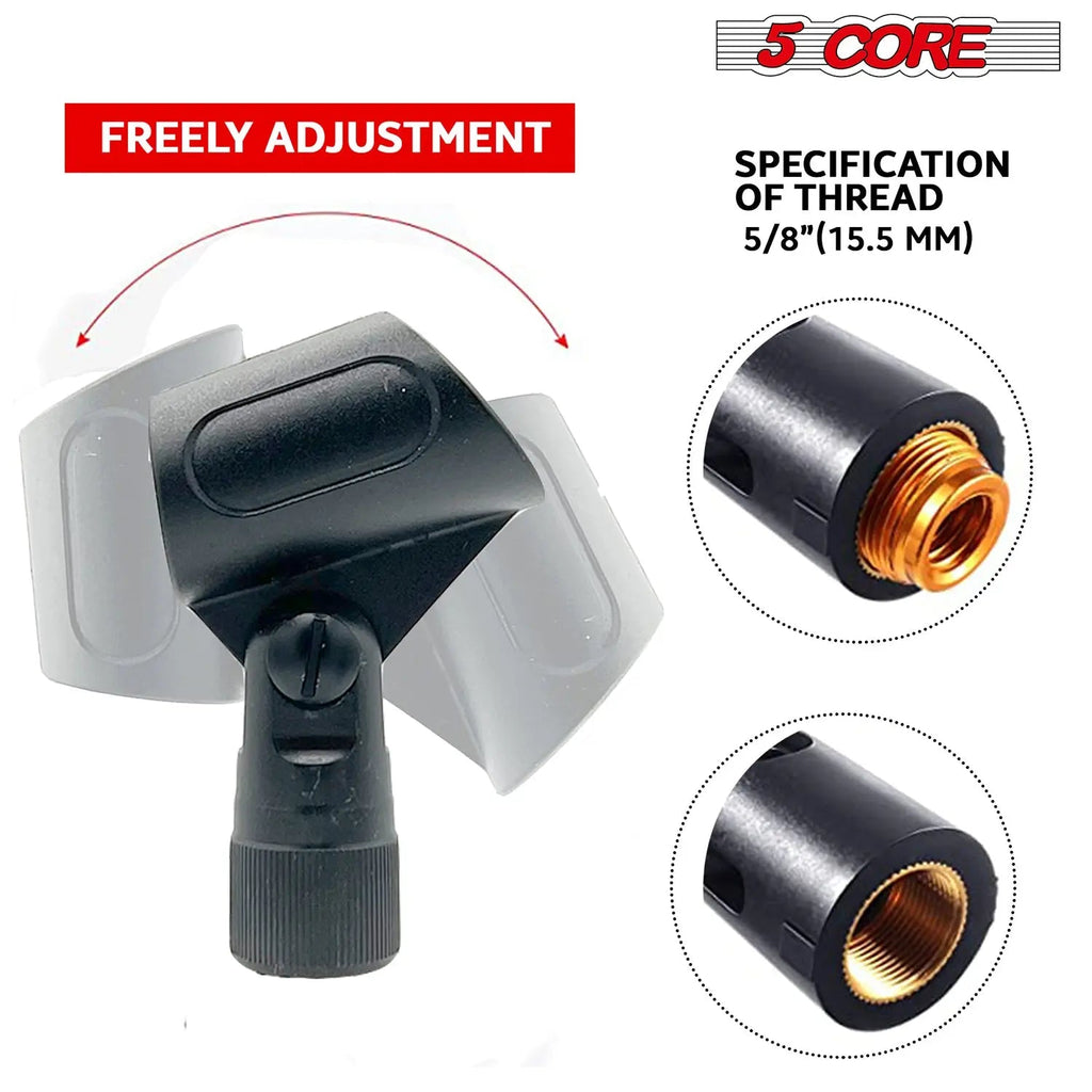5 Core Microphone Clip Holder 2 Pieces with Screw Adapters 5/8 to 3/8 Inch - HONORABLE VETERANS SOLUTIONS