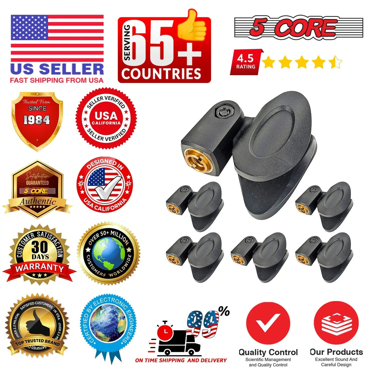 5 Core Microphone Clip Holder 2 Pieces with Screw Adapters 5/8 to 3/8 Inch - HONORABLE VETERANS SOLUTIONS
