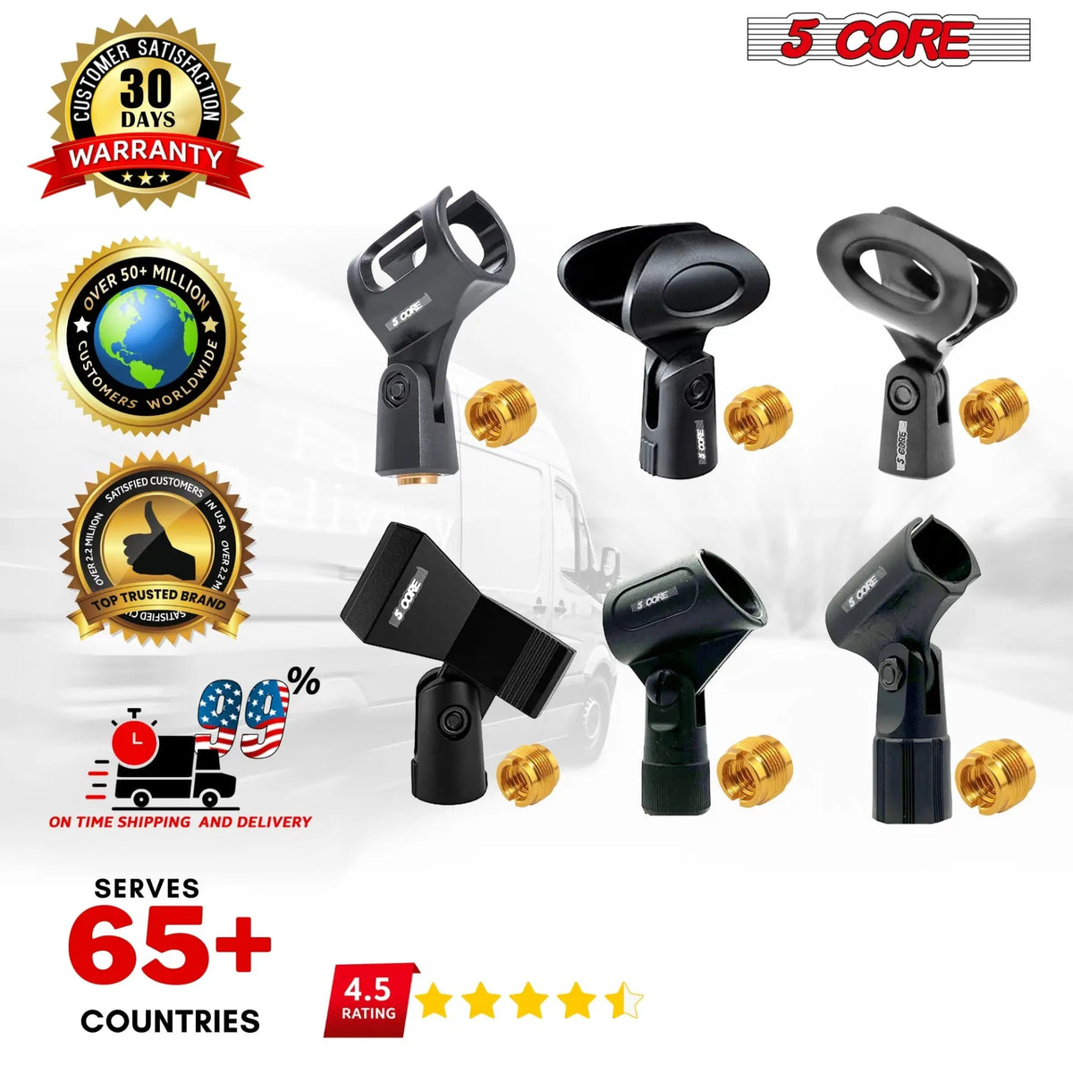 5 Core Microphone Clip Holder 6 Pieces with Screw Adapters 5/8 to 3/8 Inch - HONORABLE VETERANS SOLUTIONS