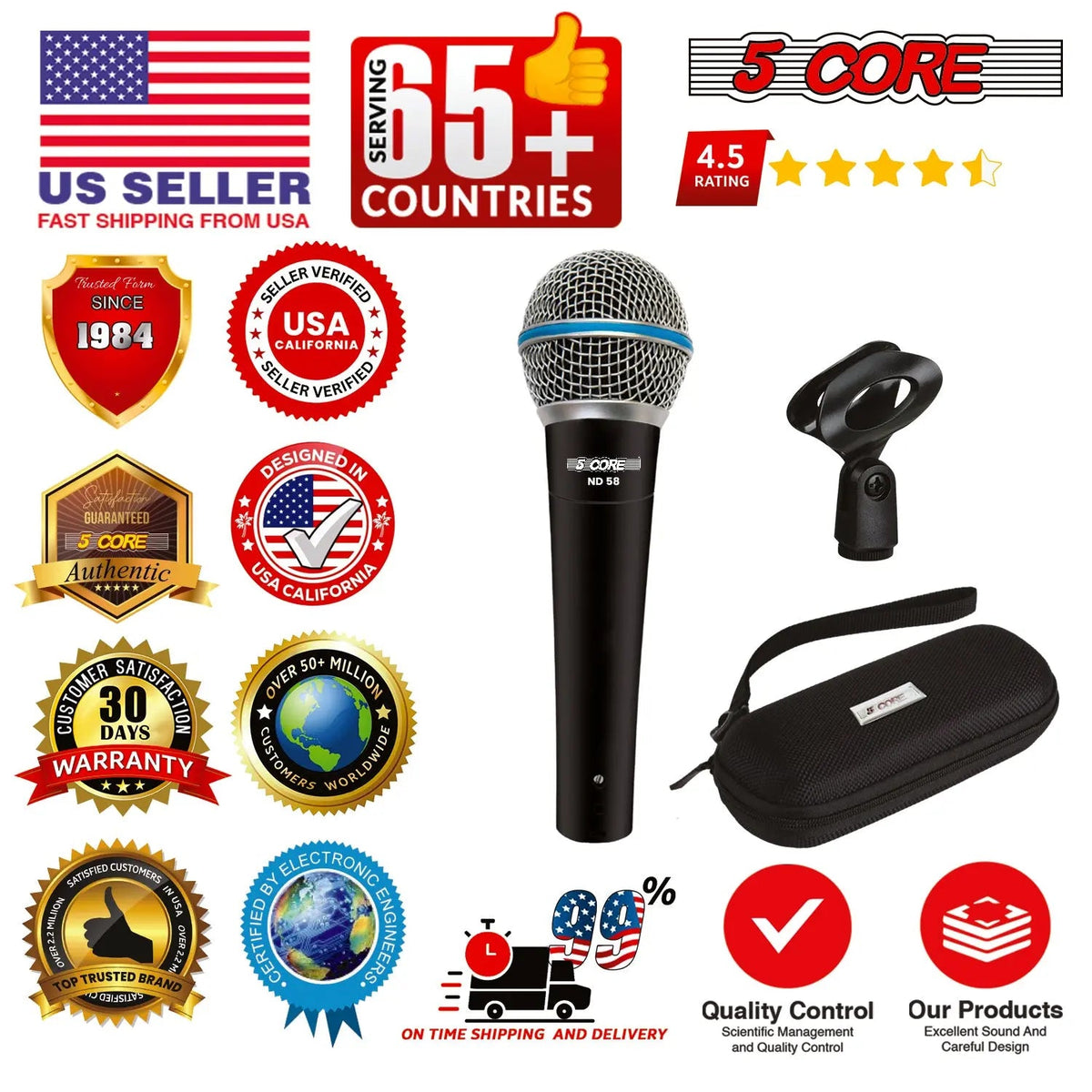 5 Core Microphone Professional Dynamic Mic Karaoke Singing XLR Wired Micrófono - HONORABLE VETERANS SOLUTIONS