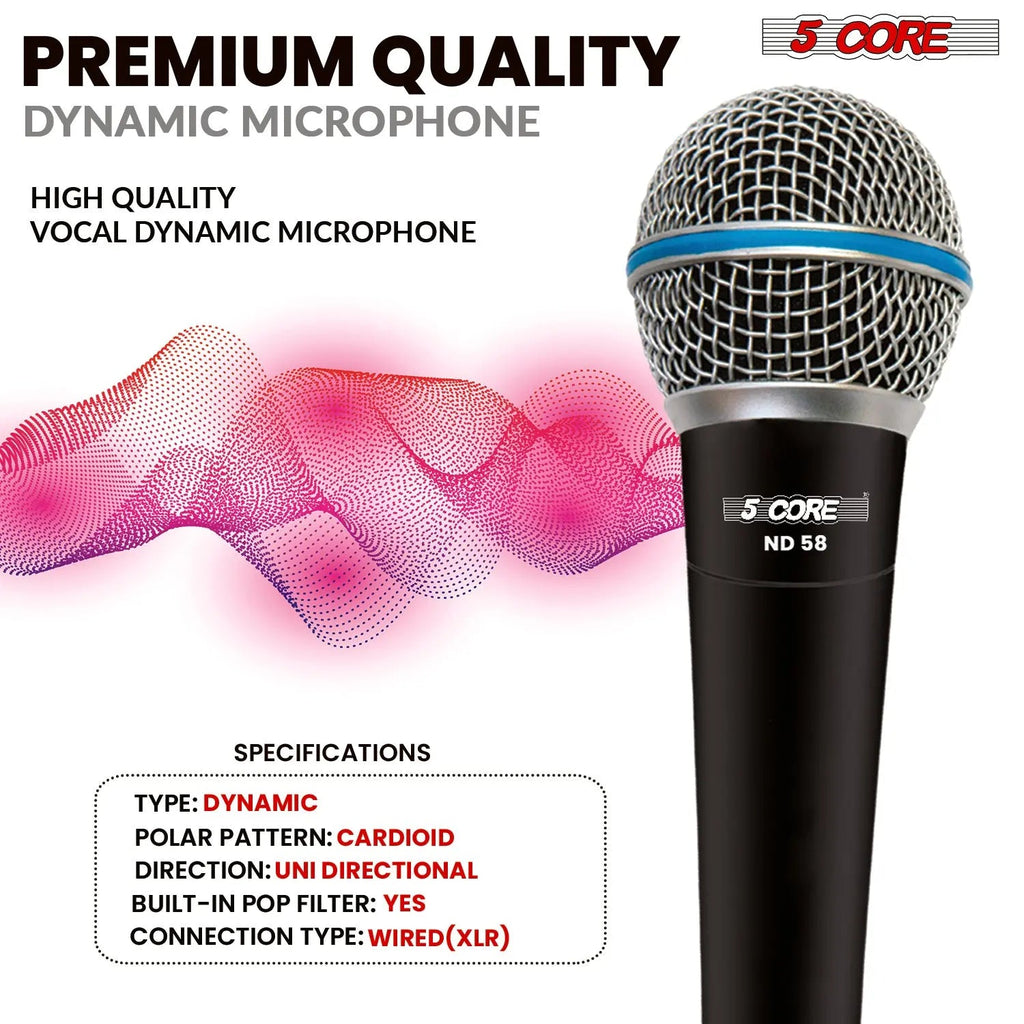 5 Core Microphone Professional Dynamic Mic Karaoke Singing XLR Wired Micrófono - HONORABLE VETERANS SOLUTIONS