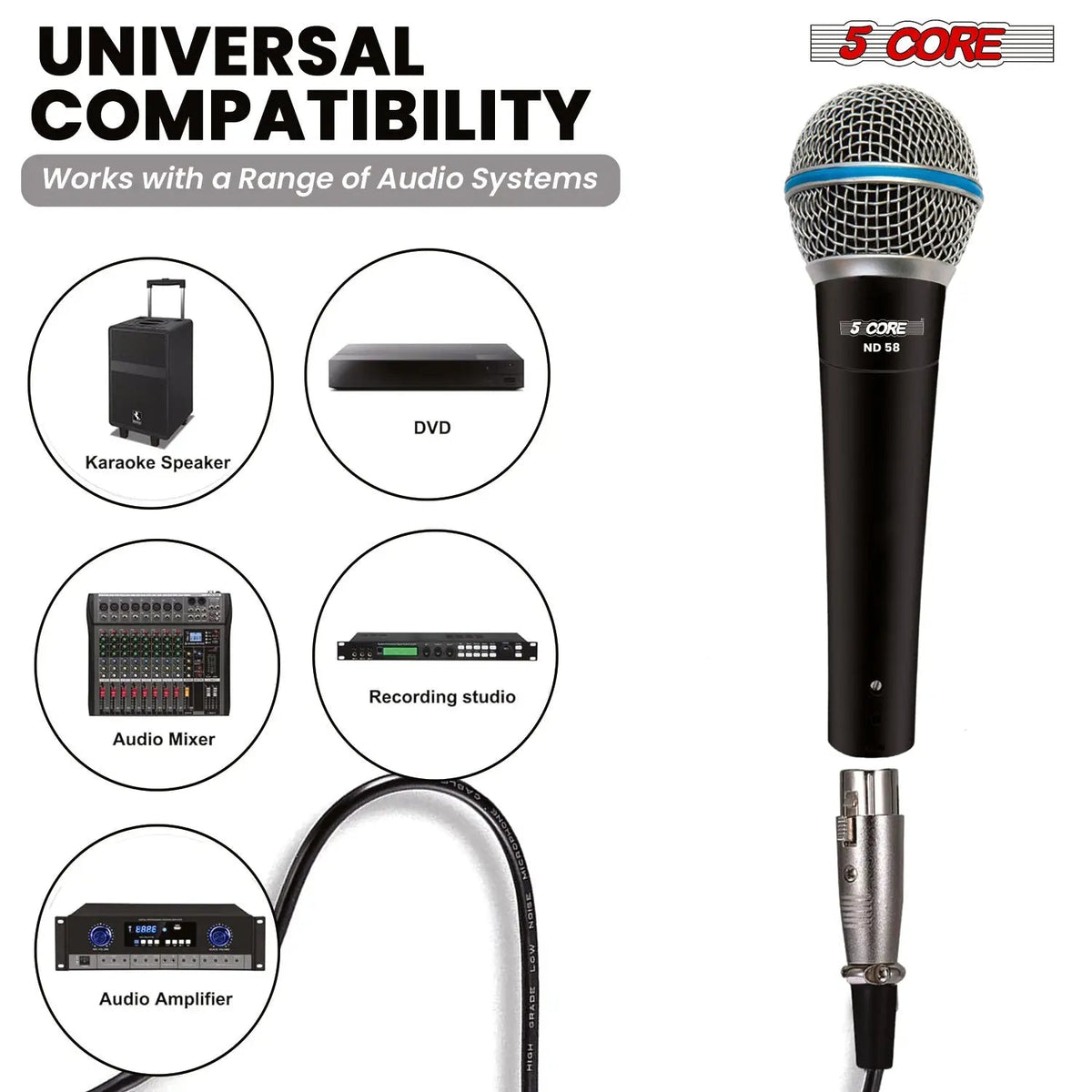 5 Core Microphone Professional Dynamic Mic Karaoke Singing XLR Wired Micrófono - HONORABLE VETERANS SOLUTIONS